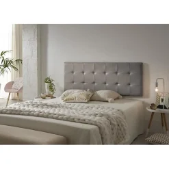 Tête de lit pour 120 lits Capitone Similicuir Check 152 x 57 x 5 cm Rembourrage en mousse et renfort de dossier Couleur Gris. ECCO