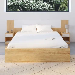Tête de lit sur pied avec chevets modulables SAPA pour lit 140, 160 ou 180 cm bois et blanc