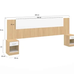 Tête de lit sur pied avec chevets modulables SAPA pour lit 140, 160 ou 180 cm bois et blanc