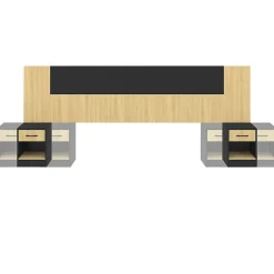 Tête de lit sur pied avec chevets modulables SAPA pour lit 140, 160 ou 180 cm bois et noir