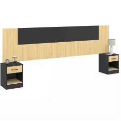 Tête de lit sur pied avec chevets modulables SAPA pour lit 140, 160 ou 180 cm bois et noir