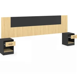 Tête de lit sur pied avec chevets modulables SAPA pour lit 140, 160 ou 180 cm bois et noir