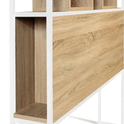 Tête de lit sur pied DETROIT 145 cm bois et métal blanc design industriel
