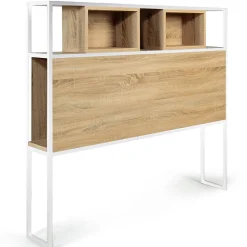 Tête de lit sur pied DETROIT 145 cm bois et métal blanc design industriel
