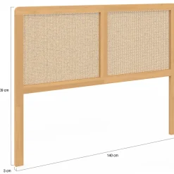 Tête de lit sur pied EDHEN 140 cm cannage et bois