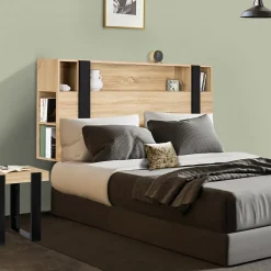 Tête de lit sur pied PHOENIX 160 cm avec rangements bois et noir