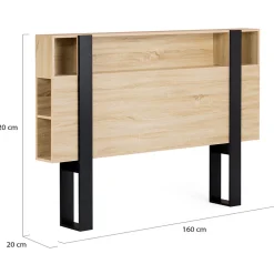 Tête de lit sur pied PHOENIX 160 cm avec rangements bois et noir