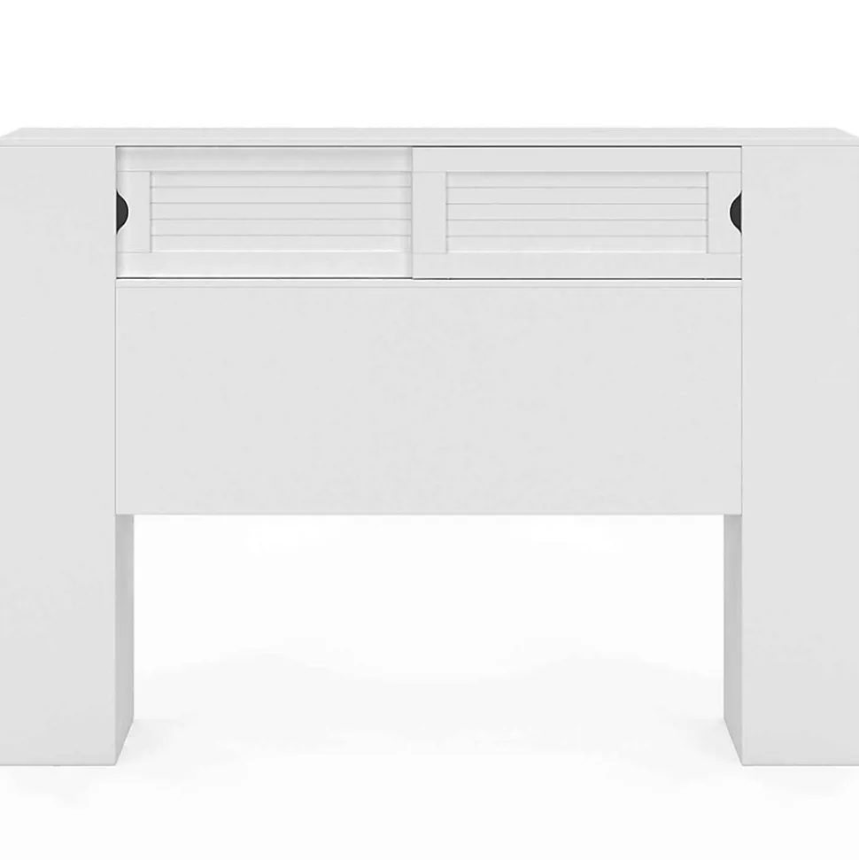 Tête de lit sur pied SALEM 145 cm avec rangements fermés et niches blanc