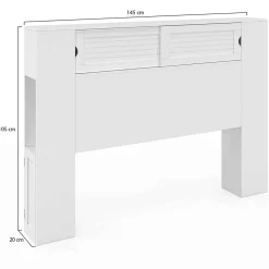 Tête de lit sur pied SALEM 145 cm avec rangements fermés et niches blanc