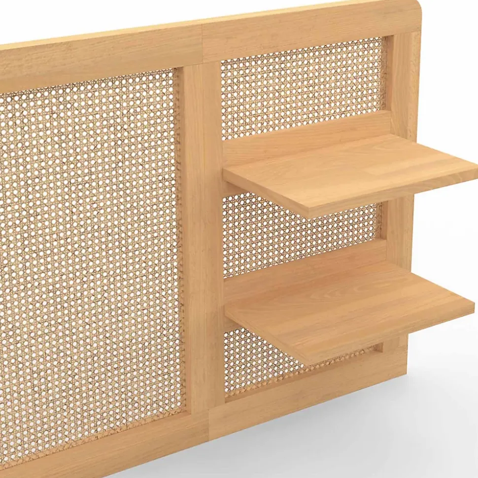 Tête de lit suspendue EDHEN 240 cm cannage et bois avec étagères