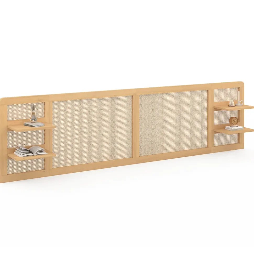 Tête de lit suspendue EDHEN 240 cm cannage et bois avec étagères