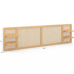 Tête de lit suspendue EDHEN 240 cm cannage et bois avec étagères