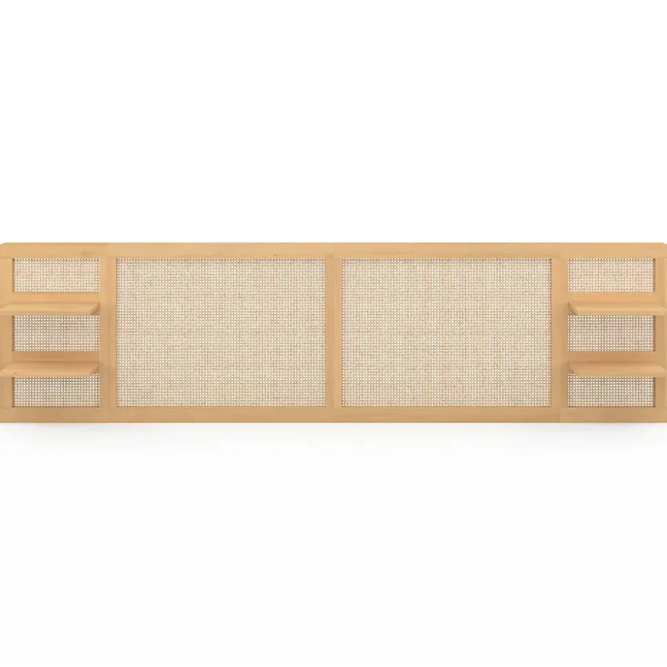 Tête de lit suspendue EDHEN 240 cm cannage et bois avec étagères