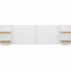 Tête de lit suspendue en lattes AVA 240 cm bois blanc et étagères façon hêtre