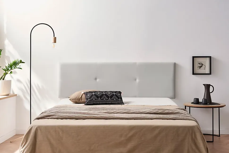 Tête de Lit Tapisée ALMA Simili cuir 100x50x5 cm - Gris Clair - Moonia