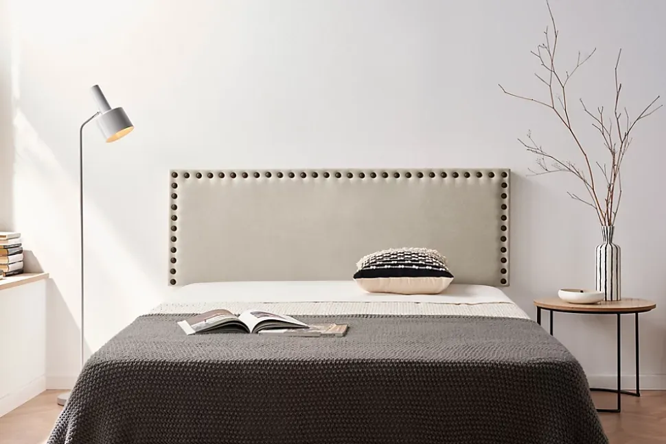 Tête de Lit Tapisée MODENA Aqualine 90x55x8 cm - Beige Toast - Moonia