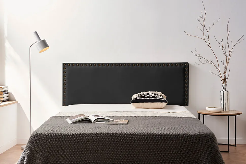 Tête de Lit Tapisée MODENA Simili cuir 115x55x8 cm - Noir - Moonia