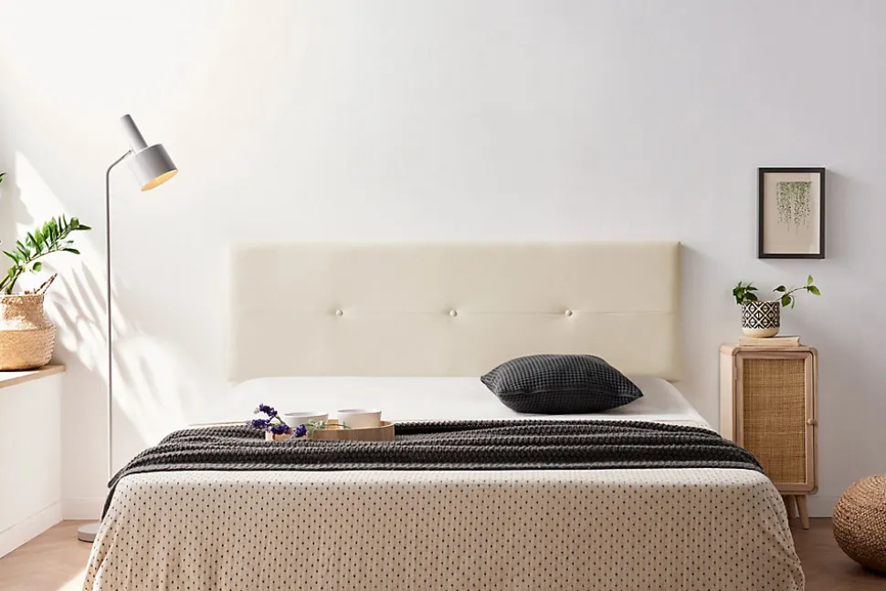 Tête de Lit Tapisée NAPOLI Simili cuir 100x50x5 cm - Blanc Cassé - Moonia