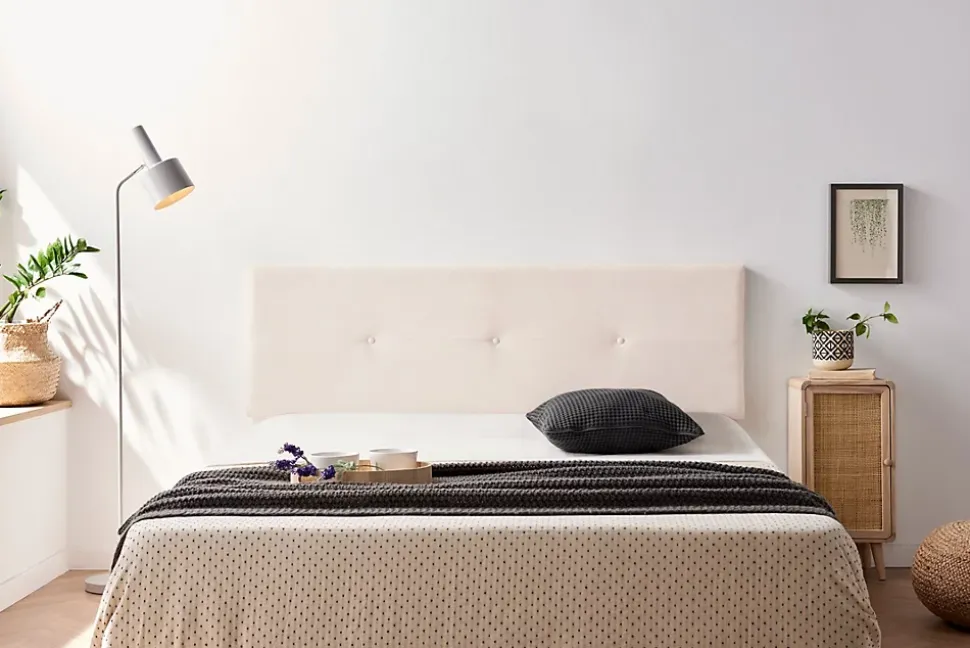 Tête de Lit Tapisée NAPOLI Aqualine 160x50x5 cm - Beige - Moonia