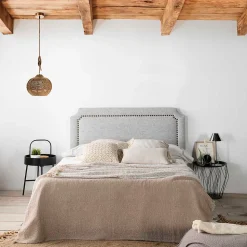 Tête de lit tapissée Leonor 160x60 cm Gris, Clous en Marron