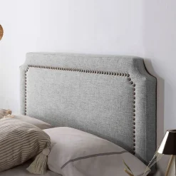 Tête de lit tapissée Leonor 160x60 cm Gris, Clous en Marron