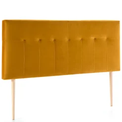 Tête de lit tapissée Napoles 160x100 cm Moutarde, Velours, Pieds en Bois