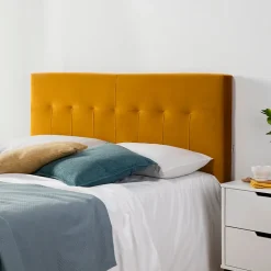 Tête de lit tapissée Napoles 160x100 cm Moutarde, Velours, Pieds en Bois