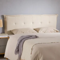 Tête de lit TIMOTHÉ 140 capitonnée sur pieds, en tissu - Écru