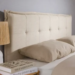 Tête de lit TIMOTHÉ 140 capitonnée sur pieds, en tissu - Écru