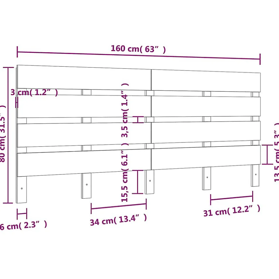 Tête de lit 160x3x80 cm Bois massif de pin vidaXL