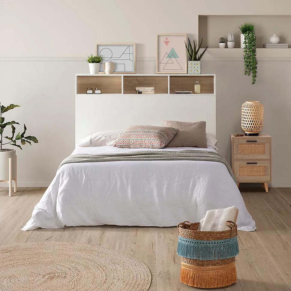 Tête de lit Zeus 165 cm blanc, 2 portes 9 trous