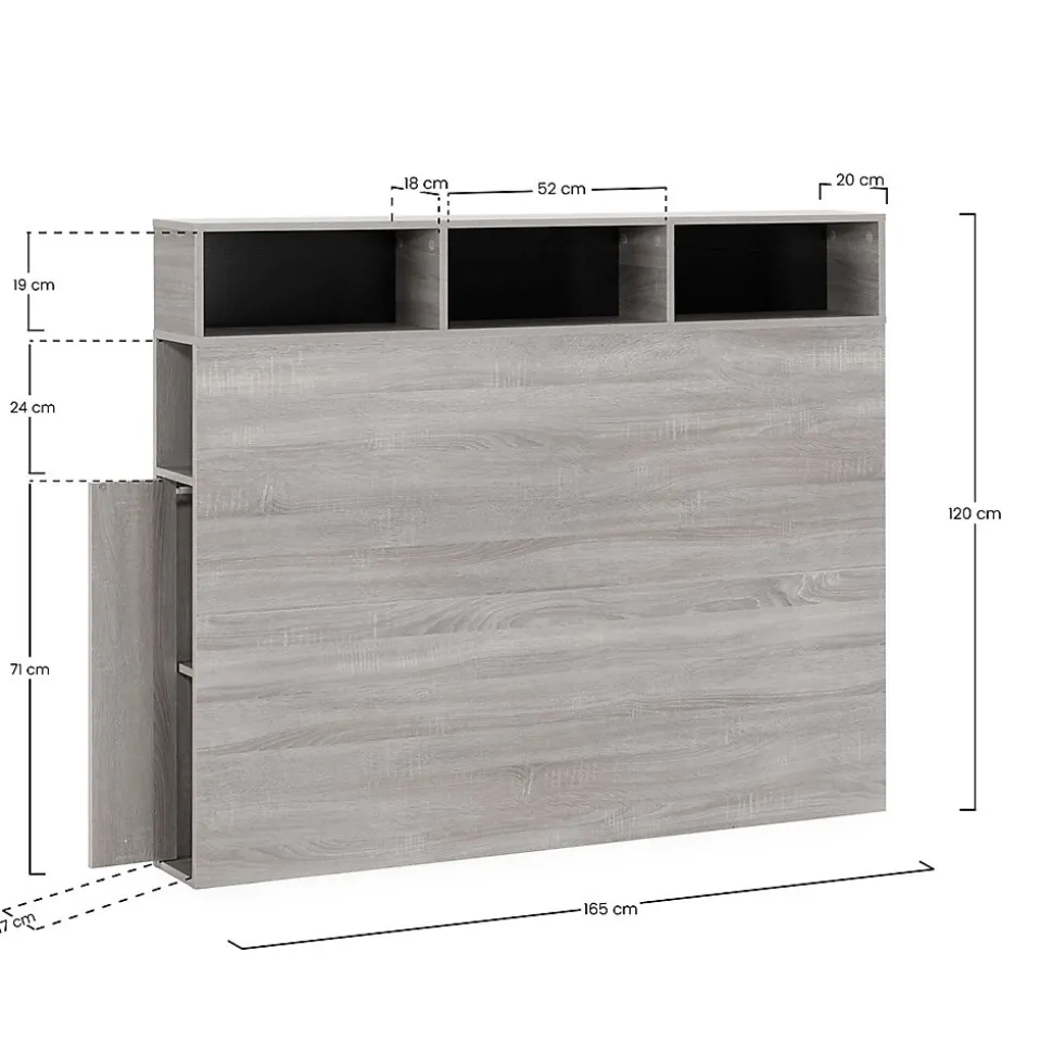 Tête de lit Zeus 165 cm blanc, 2 portes 9 trous