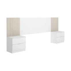 Tête du lit Dujuan, Tête de lit, Tête de lit pour la chambre, Appui-tête, 259x34 h106 cm, Blanc et Chêne clair