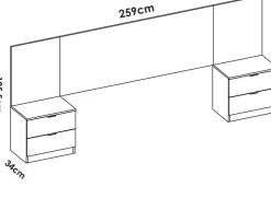 Tête du lit Dujuan, Tête de lit, Tête de lit pour la chambre, Appui-tête, 259x34 h106 cm, Blanc et Chêne clair