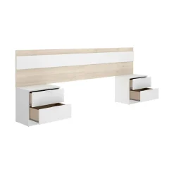 Tête du lit Trudy, Tête de lit, Tête de lit pour la chambre, Appui-tête, 248x34 h96 cm, Chêne clair et Blanc