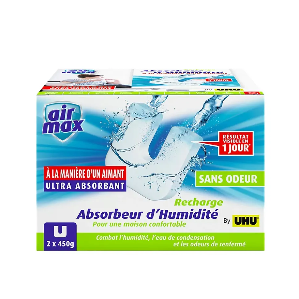 UHU Air max magnet - Recharges sans parfum pour absorbeur d'humidité Air max magnet, 2x 450g