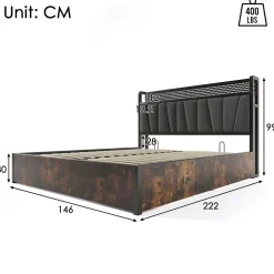 URBAN MEUBLE Lit double tissu gris avec éclairage LED et rangement 140x200cm