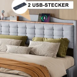 URBAN MEUBLE Lit king lin gris clair rembourré 4 tiroirs 160X200 cm