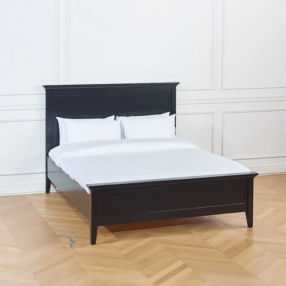 VANESSA Lit double style bord de mer en pin laqué noir, 160 x 200