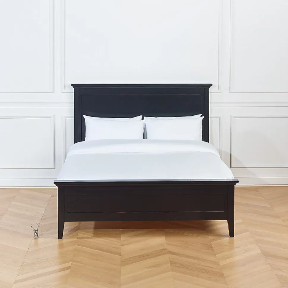 VANESSA Lit double style bord de mer en pin laqué noir, 160 x 200