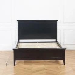 VANESSA Lit double style bord de mer en pin laqué noir, 160 x 200