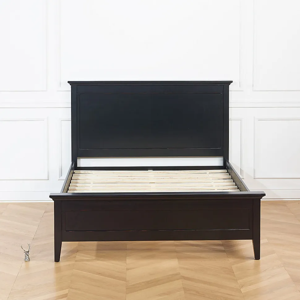 VANESSA Lit double style bord de mer en pin laqué noir, 160 x 200