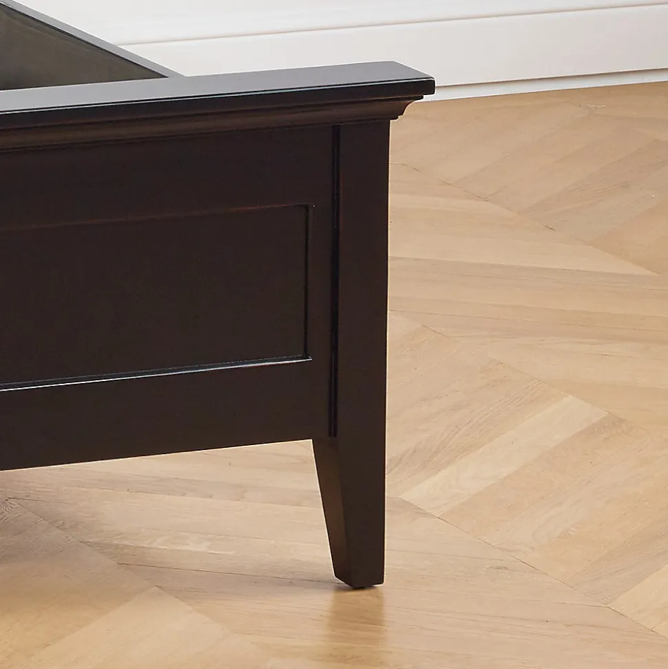 VANESSA Lit double style bord de mer en pin laqué noir, 160 x 200