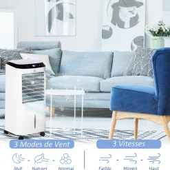 Ventilateur rafraichisseur humidificateur ioniseur 4 en 1 - portable oscillant 60W 10L - télécommande