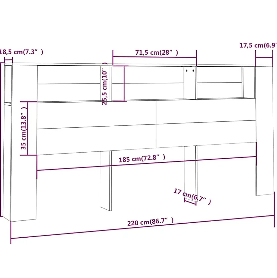 vidaXL Armoire de tête de lit Noir 220x18,5x104,5 cm 811962