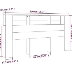 vidaXL Armoire de tête de lit Noir 200x18,5x104,5 cm 811953