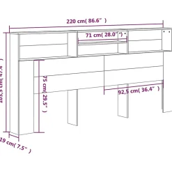 vidaXL Armoire de tête de lit Blanc 220x19x103,5 cm 811898