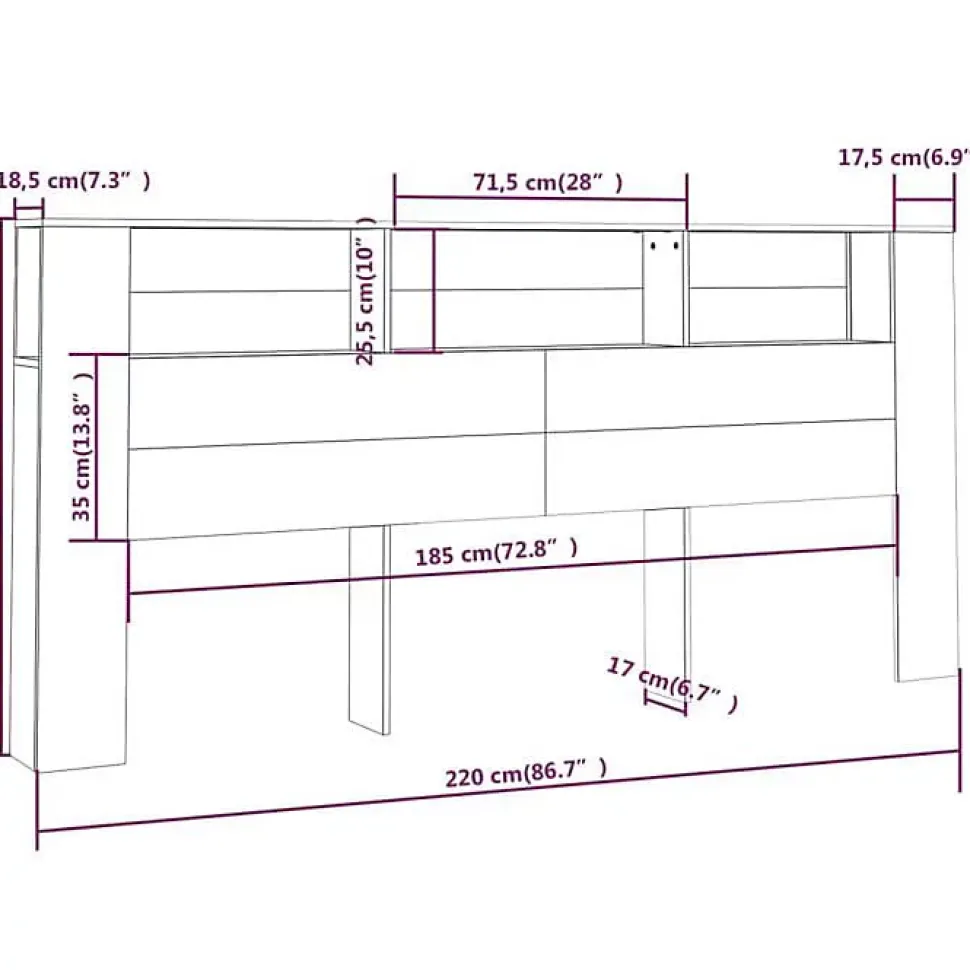 vidaXL Armoire de tête de lit Gris béton 220x18,5x104,5 cm 811965