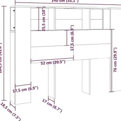 vidaXL Armoire de tête de lit Blanc 140x18,5x104,5 cm 811925