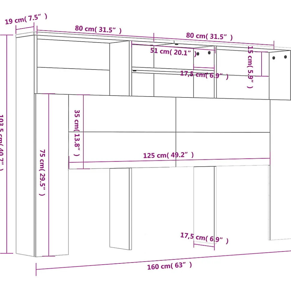 vidaXL Armoire de tête de lit Chêne sonoma 160x19x103,5 cm 811874